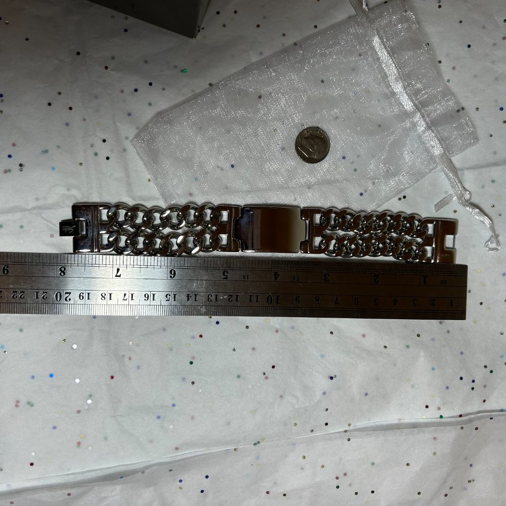 Super Wide Silver Stainless Steel Unisex ID Style Cuban Chain Link Bracelet - Picture 3 of 6